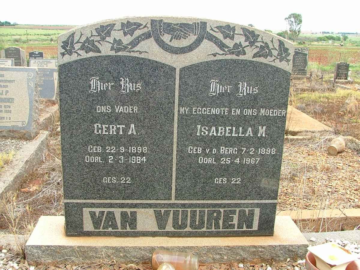 VUUREN Gert A., van 1898-1984 &amp; Isabella M. V.D. BERG 1898-1967