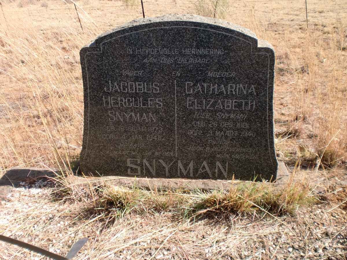 SNYMAN Jacobus Hercules 1873-1948 &amp; Catharina Elizabeth SNYMAN