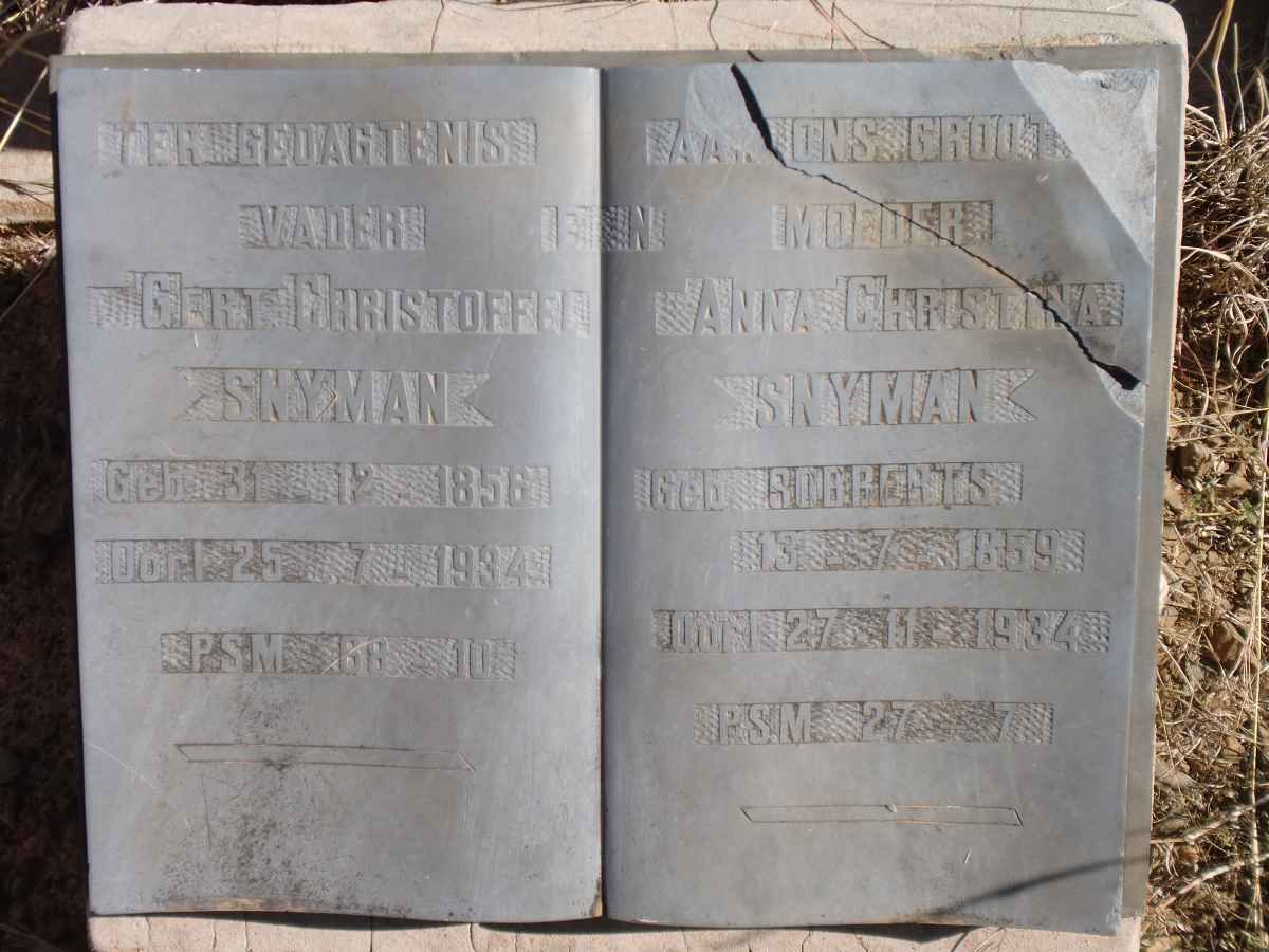 SNYMAN Gert Christoffel 1856-1934 &amp; Anna Christina ROBBERTS 1859-1934