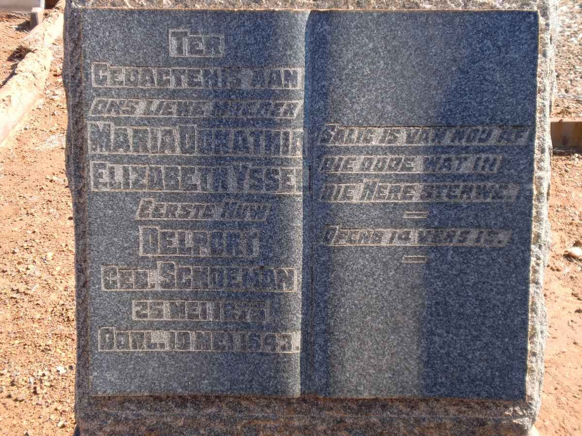 YSSEL Maria Dorathia Elizabeth previously DELPORT nee SCHOEMAN 1875-1943