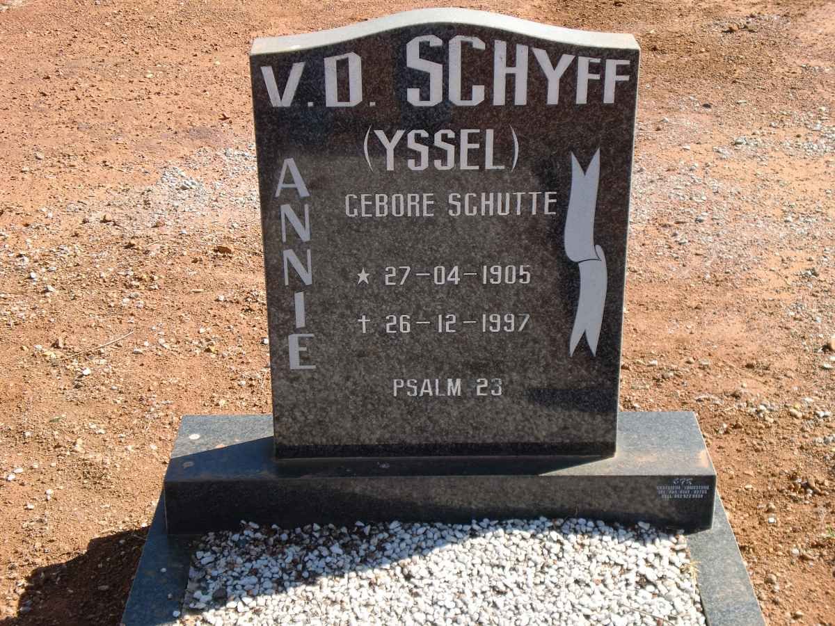 SCHYFF Annie, v.d. voorheen YSSEL nee SCHUTTE 1905-1997
