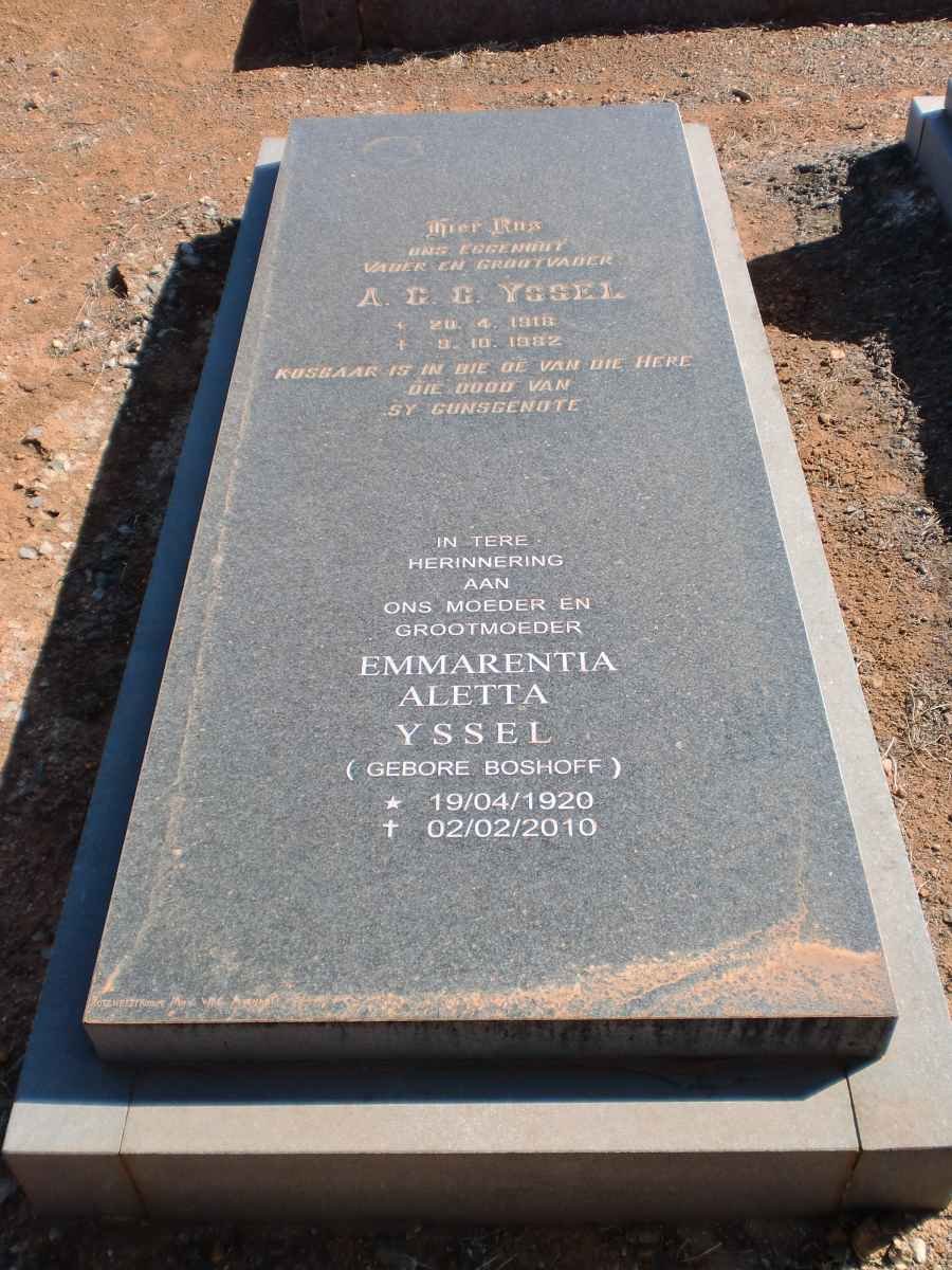 YSSEL A.G.C.  1916-1982 &amp; Emmarentia Aletta BOSHOFF 1920-2010