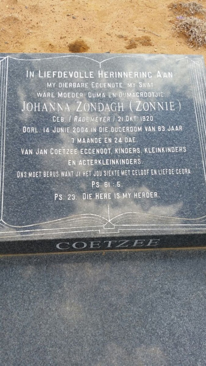 COETZEE Johanna Zondagh nee RADEMEYER 1920-2004