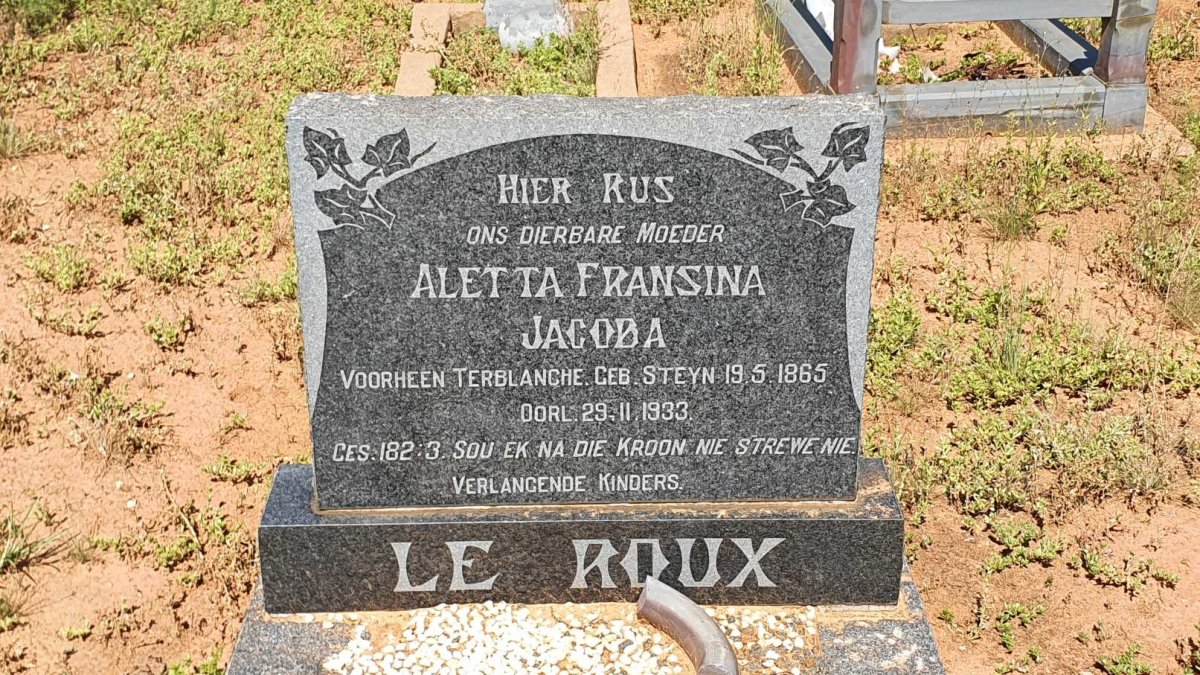 ROUX Aletta Fransina Jacoba, le voorheen TERBLANCHE nee STEYN 1865-1933