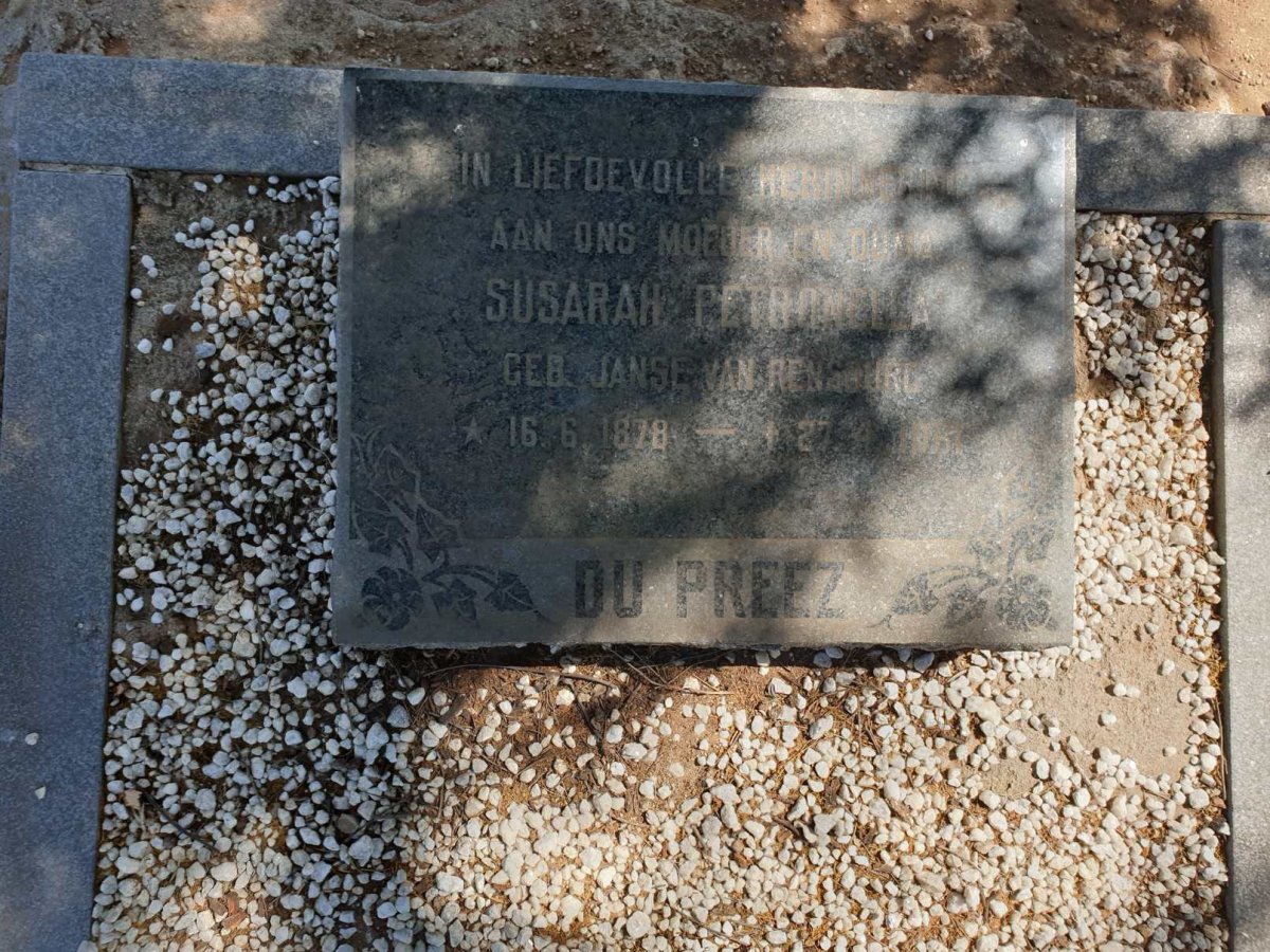 PREEZ Susarah Petronella, du nee JANSE VAN RENSBURG 1878-1961