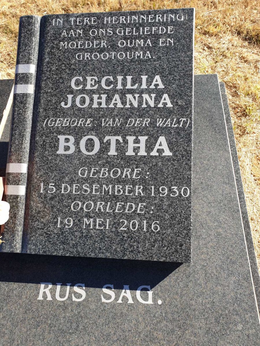 BOTHA Cecilia Johanna nee VAN DER WALT 1930-2016