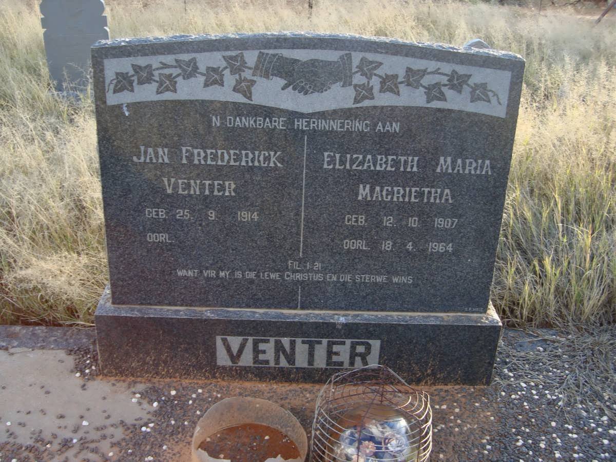 VENTER Jan Frederick 1914- &amp; Elizabeth Maria Magrietha 1907-1964