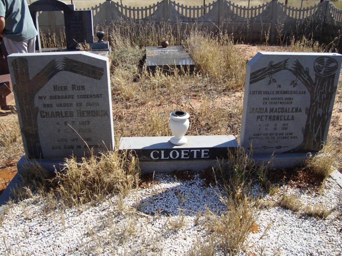CLOETE Charles Hendrik 1913-1989 &amp; Maria Magdalena Petronella 1913-1991