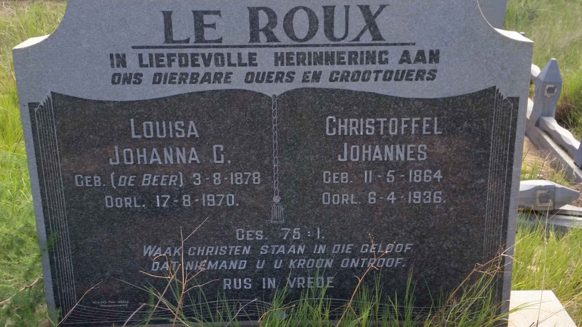ROUX Christoffel Johannes, le 1864-1936 &amp; Louisa Johanna C. DE BEER 1878-1970