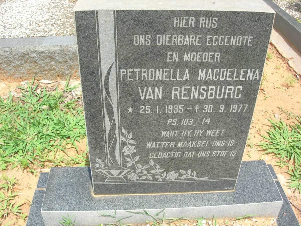 RENSBURG Petronella Magdelena, van 1935-1977