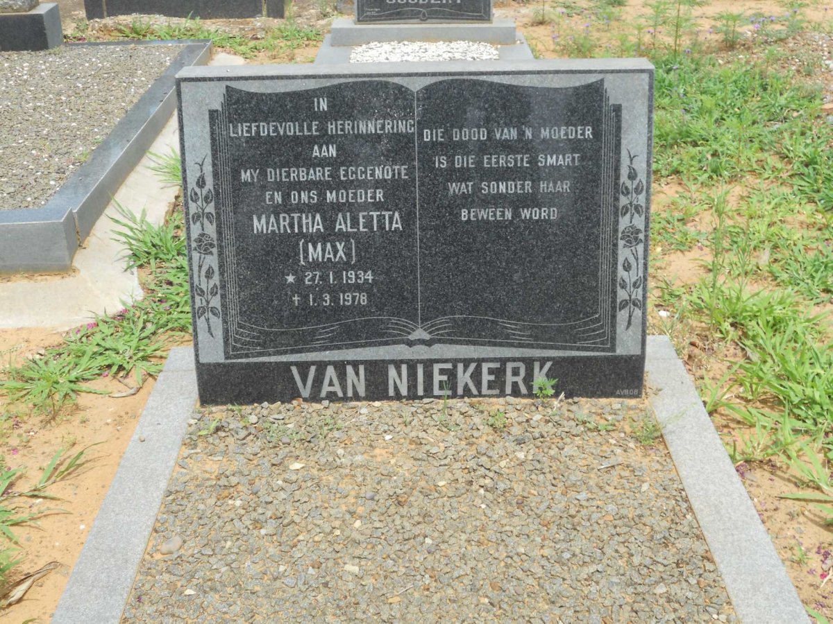 NIEKERK Martha Aletta, van 1934-1978