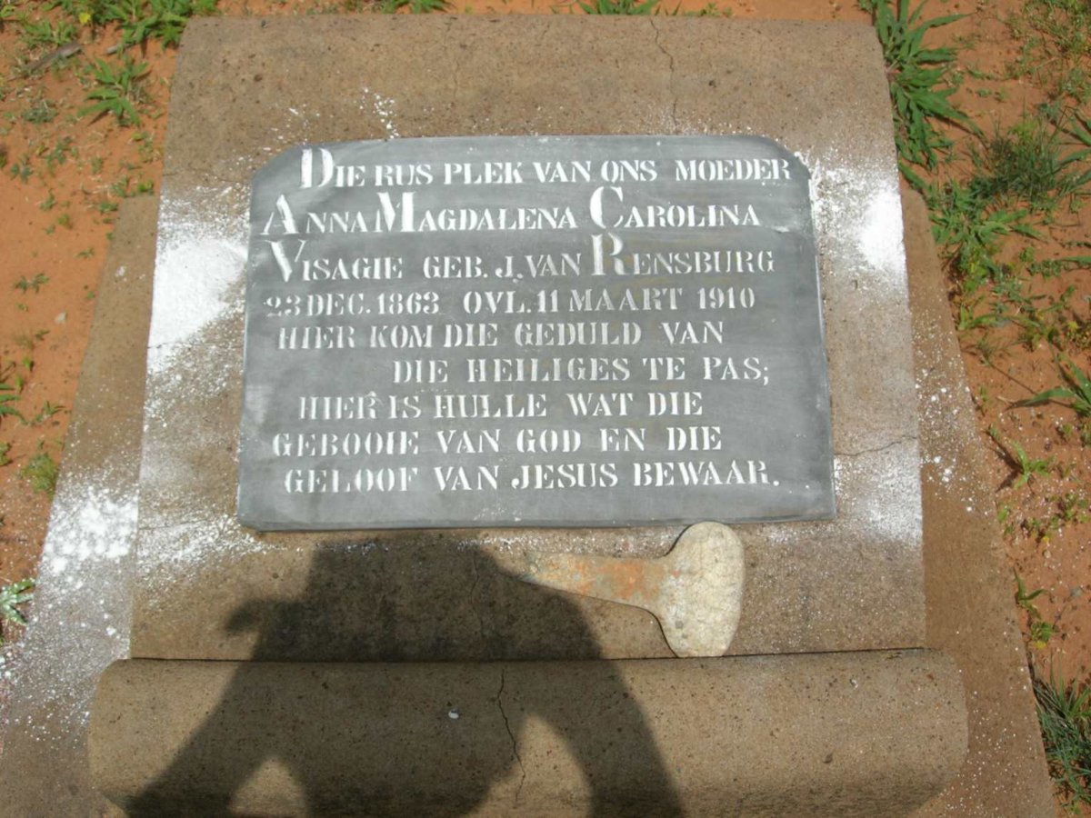 VISAGIE Anna Magdalena Carolina nee J. VAN RENSBURG 1863-1910