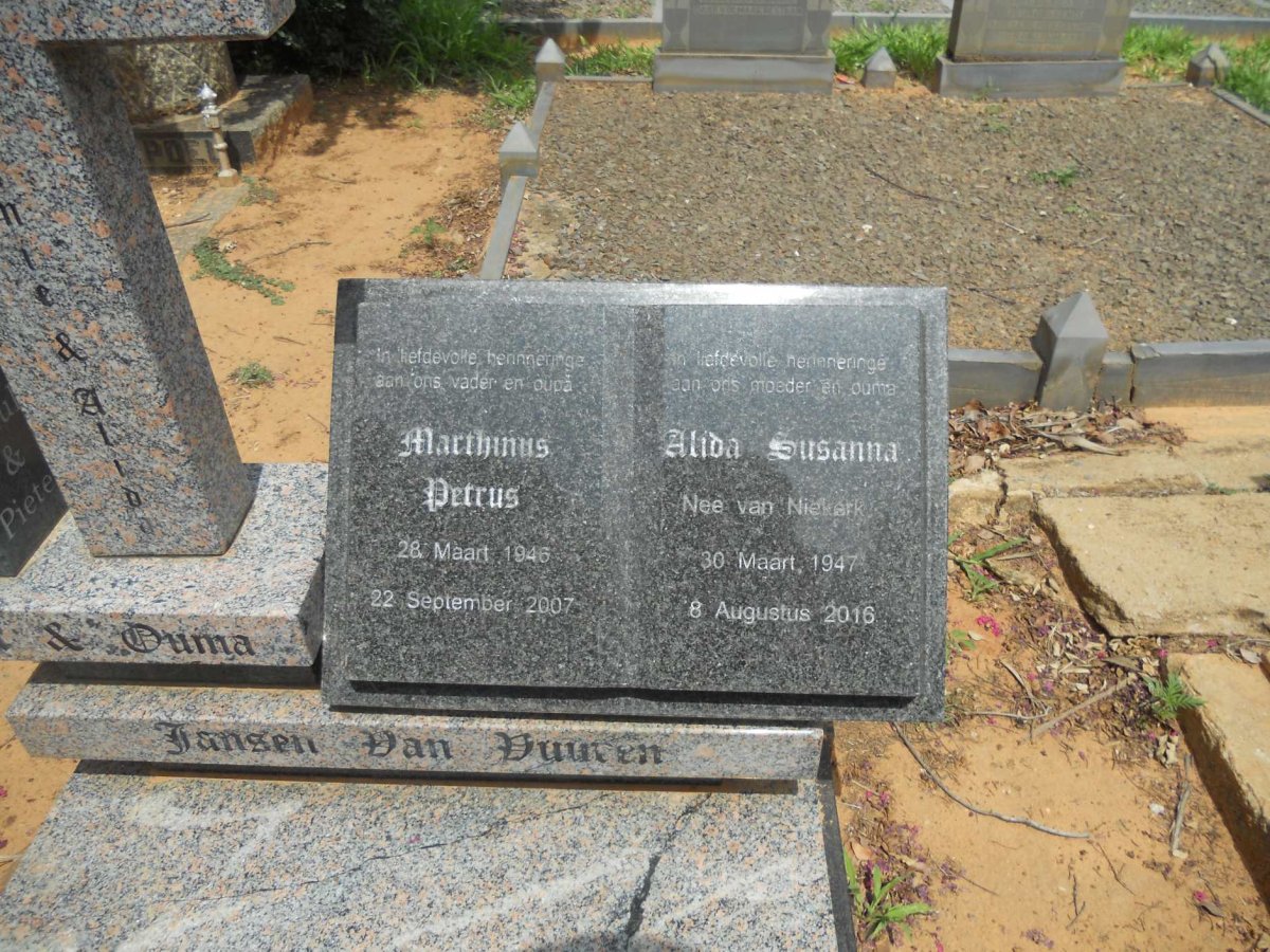 VUUREN Marthinus Petrus, Jansen van 1946-2007 &amp; Alida Susanna VAN NIEKERK 1947-2016