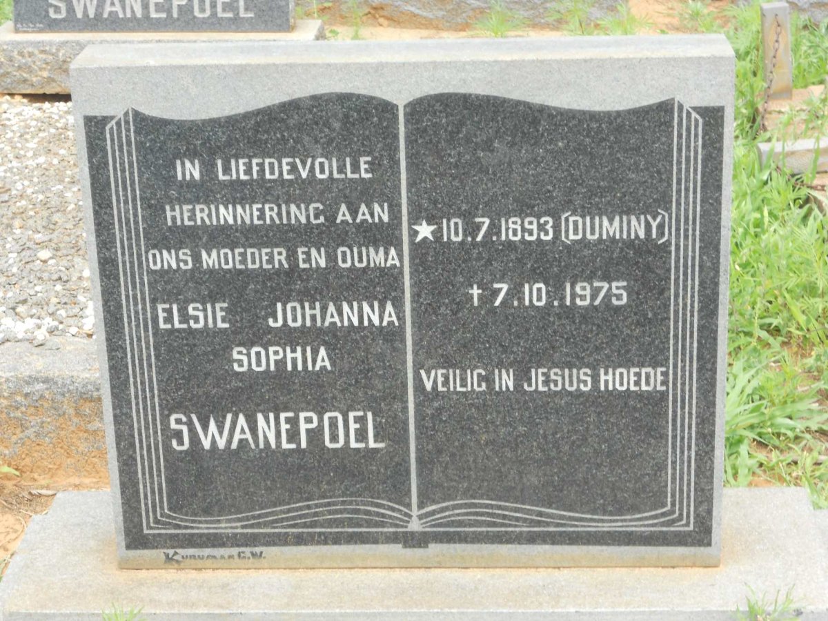 SWANEPOEL Elsie Johanna Sophia nee DUMINY 1893-1975