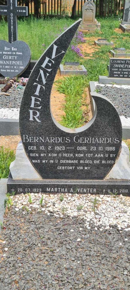 VENTER Bernardus Gerhardus 1923-1986 &amp; Martha A. 1923-2010