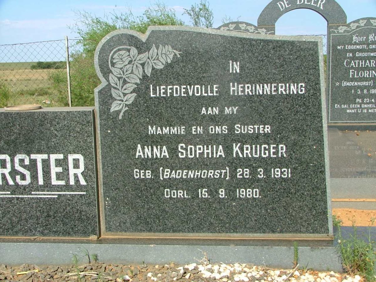 VORSTER Anna Sophia Kruger nee BADENHORST 1931-1980