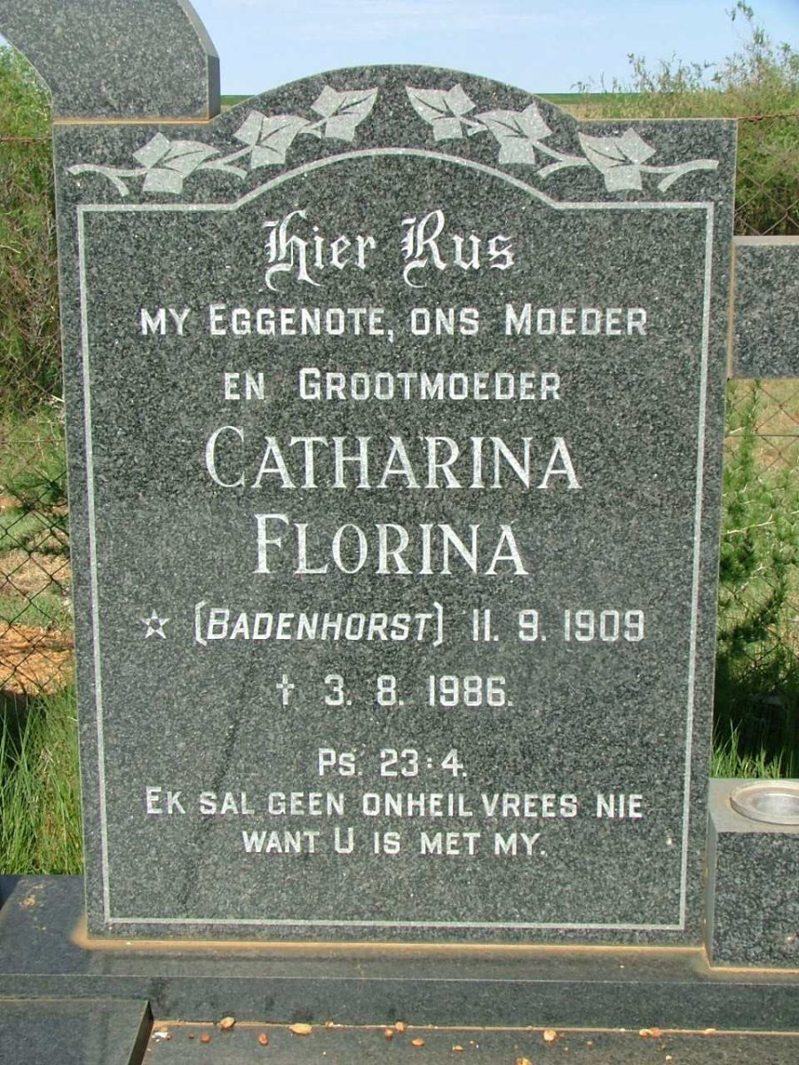 BEER Catharina Florina, de nee BADENHORST 1909-1986