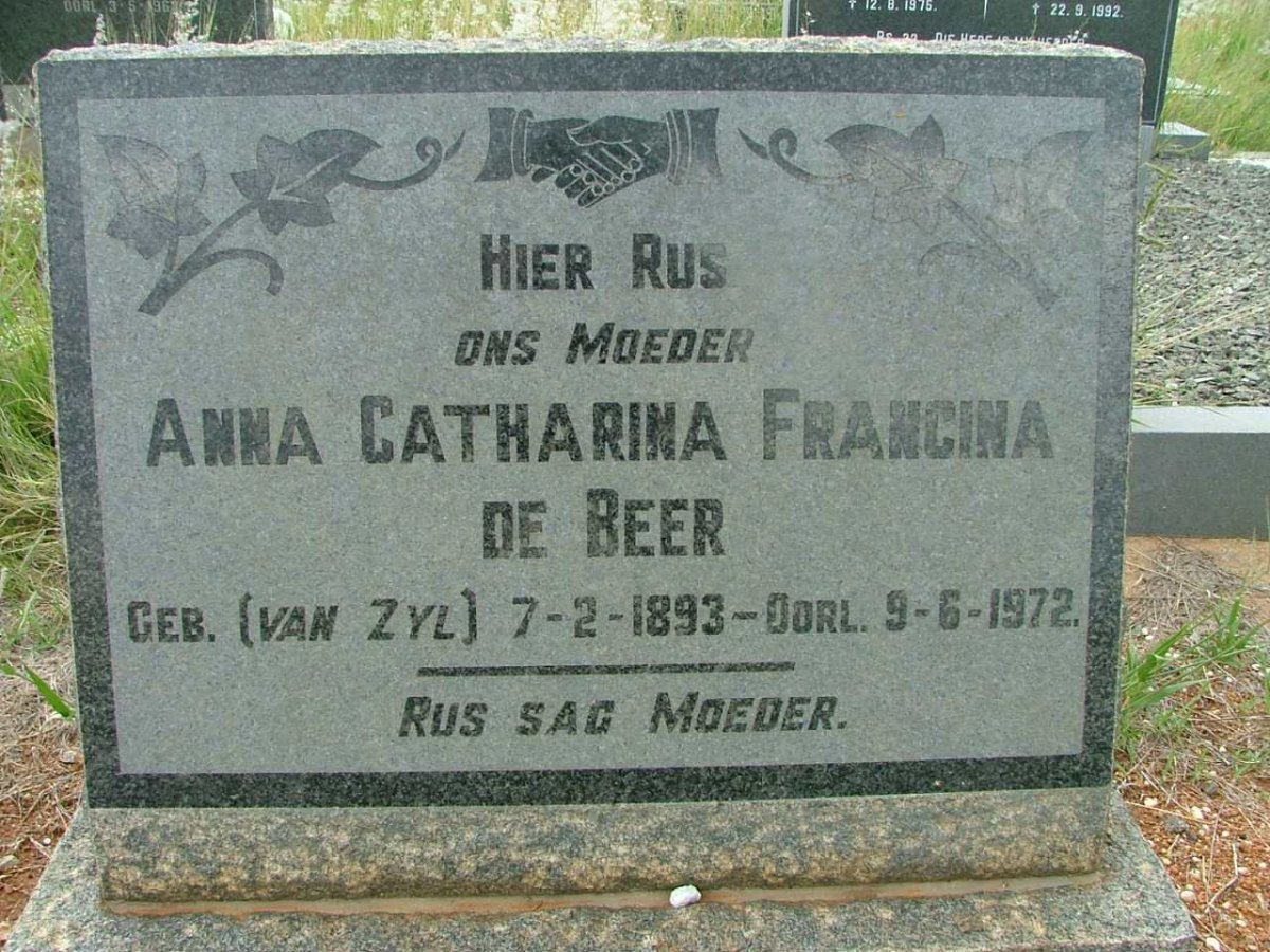 BEER Anna Catharina Francina, de nee VAN  ZYL 1893-1972