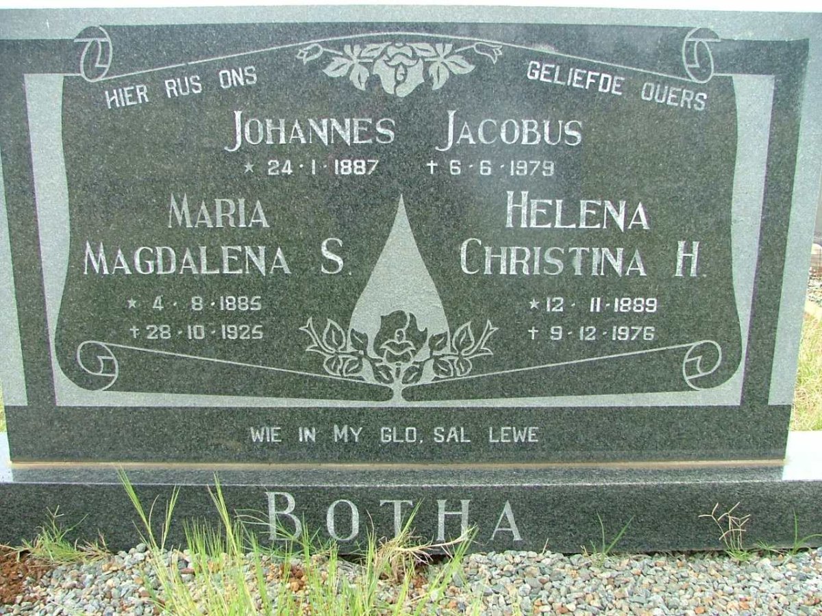 BOTHA Johannes Jacobus 1887-1979 &amp; Maria Magdalena S. 1885-1925,  Helena Christina H. 1889-1976