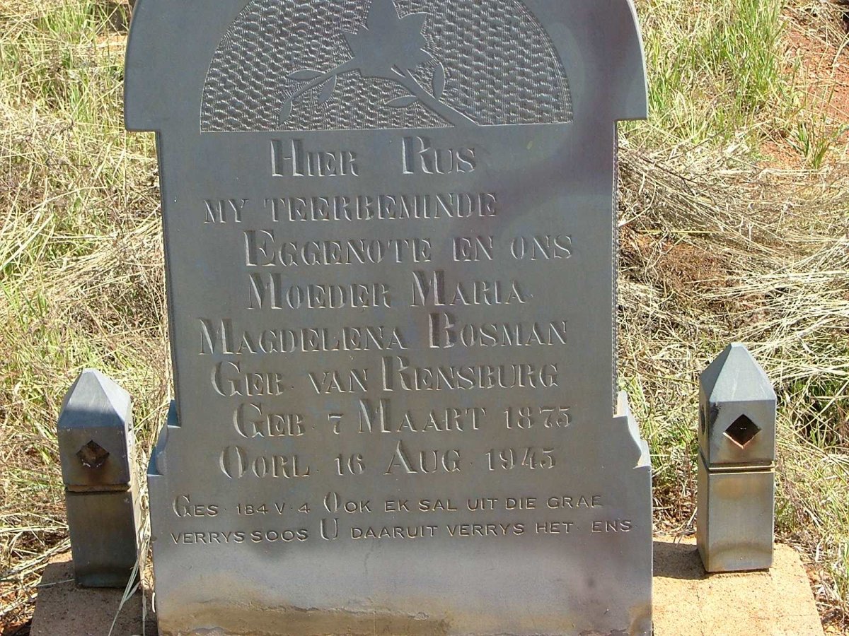 BOSMAN Maria Magdalena nee VAN  RENSBURG 1875-1945