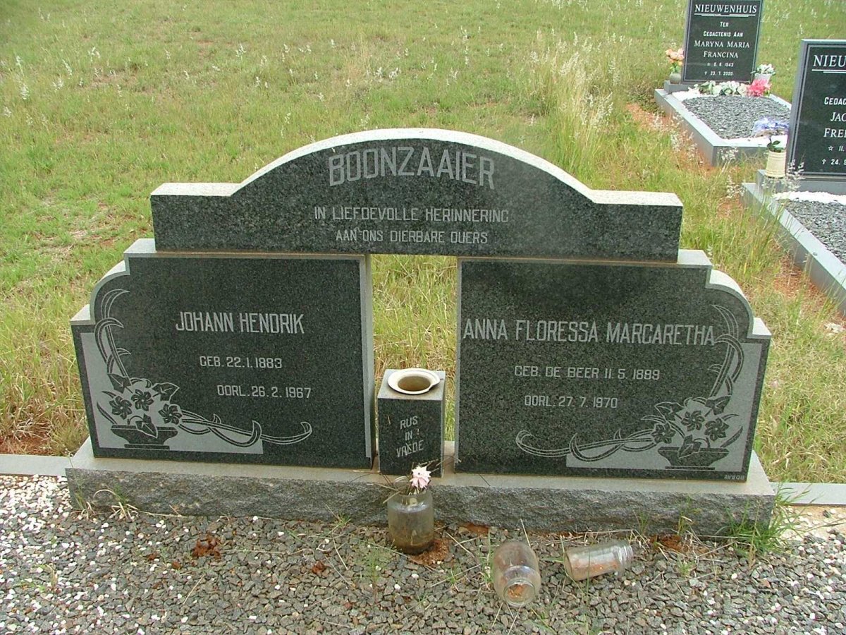 BOONZAAIER Johann Hendrik 1883-1967 &amp; Anna Floressa Margaretha DE  BEER 1889-1970