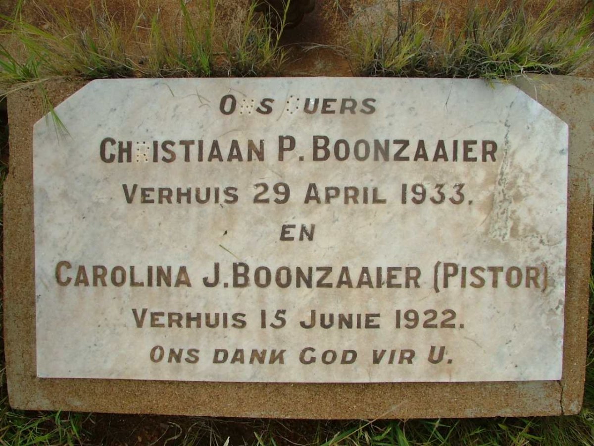 BOONZAAIER Christiaan P.  -1933 &amp; Carolina J. PISTOR  -1922