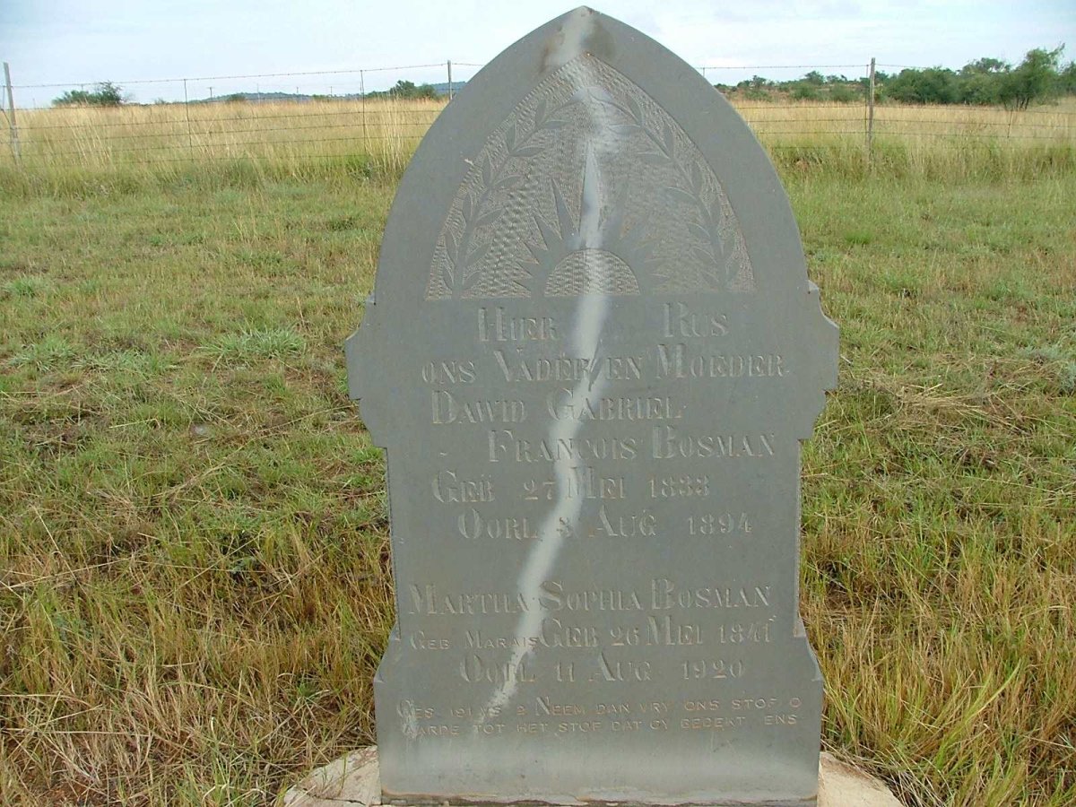 BOSMAN Dawid Gabriel Francois 1833-1894 &amp; Martha Sophia  MARAIS 1841-1920