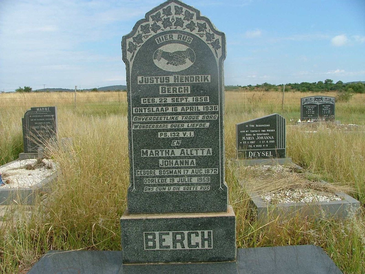 BERGH Justus Hendrik 1858-1936 &amp; Martha Aletta Johanna  BOSMAN 1872-1959