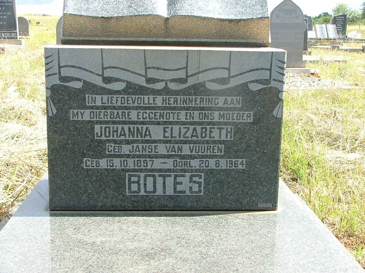 BOTES Johanna Elizabeth nee JANSE VAN  VUUREN 1897-1964