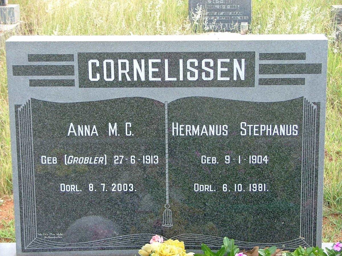 CORNELISSEN Hermanus Stephanus 1904-1981 &amp;  Anna M.C. GROBLER 1913-2003