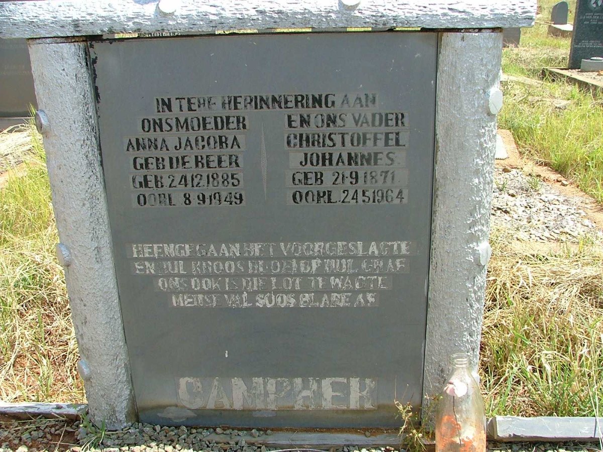CAMPHER Christoffel Johannes 1871-1964 &amp; Anna Jacoba DE BEER 1885-1949