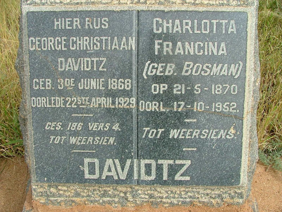 DAVIDTZ George Christiaan 1868-1929 &amp; Charlotta Francina  BOSMAN 1870-1952