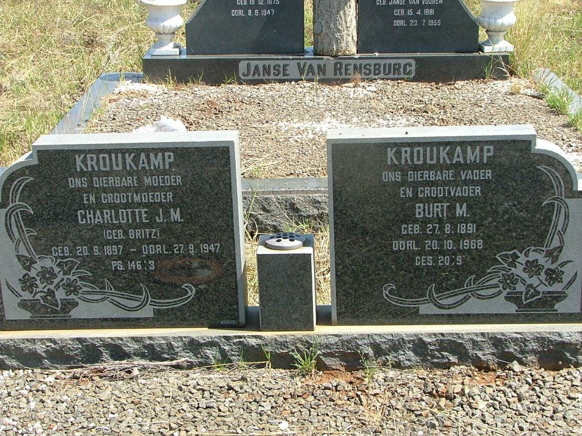 KROUKAMP Burt M. 1891-1968 &amp; Chalotte J.M. BRITZ 1897-1947