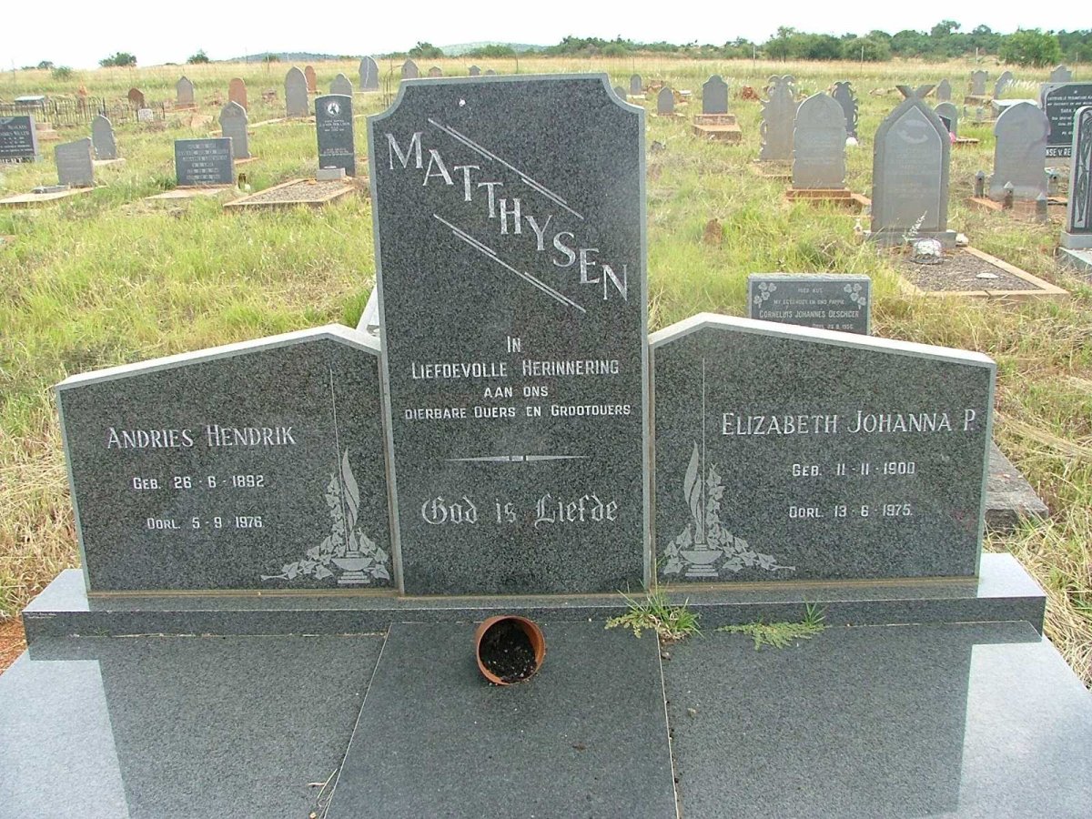 MATTHYSEN Andries Hendrik 1892-1976 &amp; Elizabeth Johanna P. 1900-1975