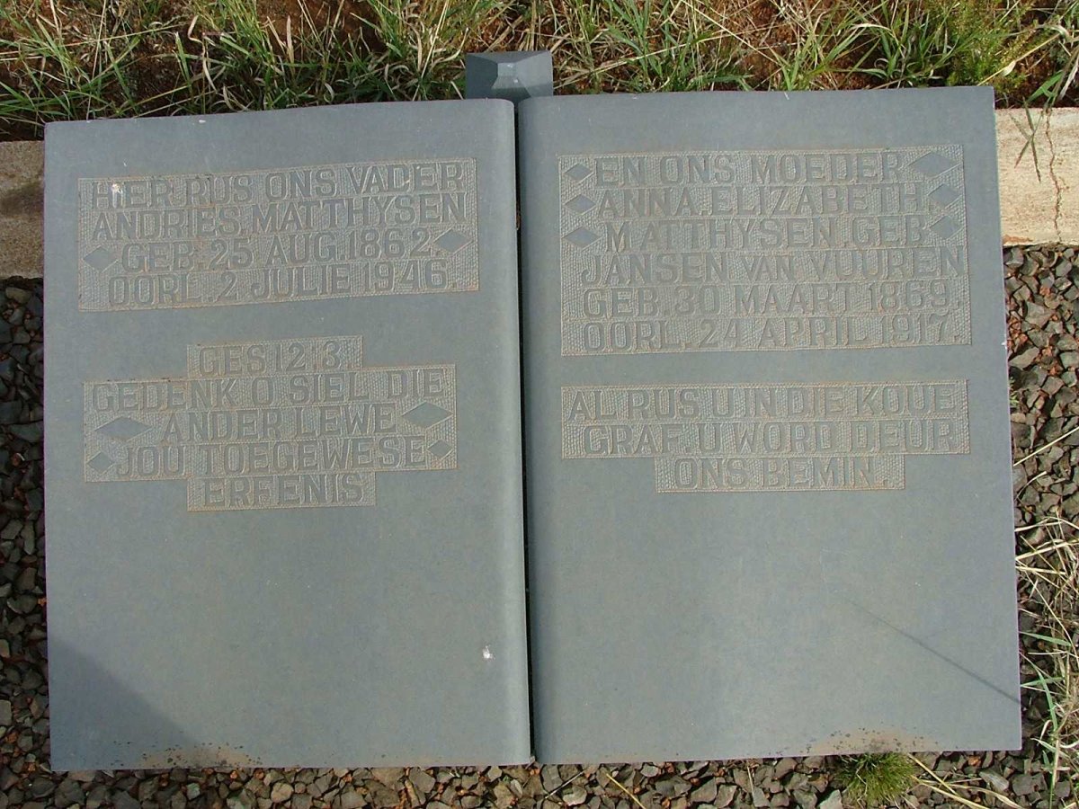 MATTHYSEN Andries 1862-1946 &amp; Anna Elizabeth JANSEN VAN VUUREN 1869-1917