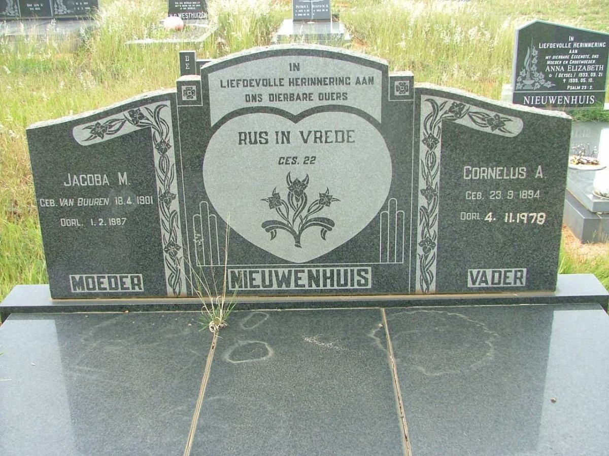 NIEUWENHUIS Cornelius A. 1894-1978 &amp; Jacoba M.  VAN BUUREN 1901-1987