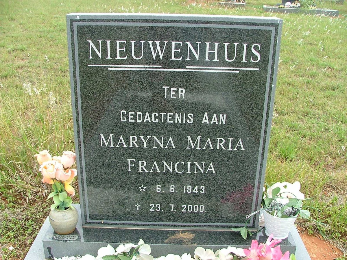 NIEUWENHUIS  Maryna Maria Francina 1943-2000