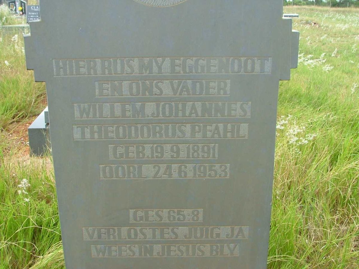 PFAHL Willem Johannes Theodorus 1891-1953