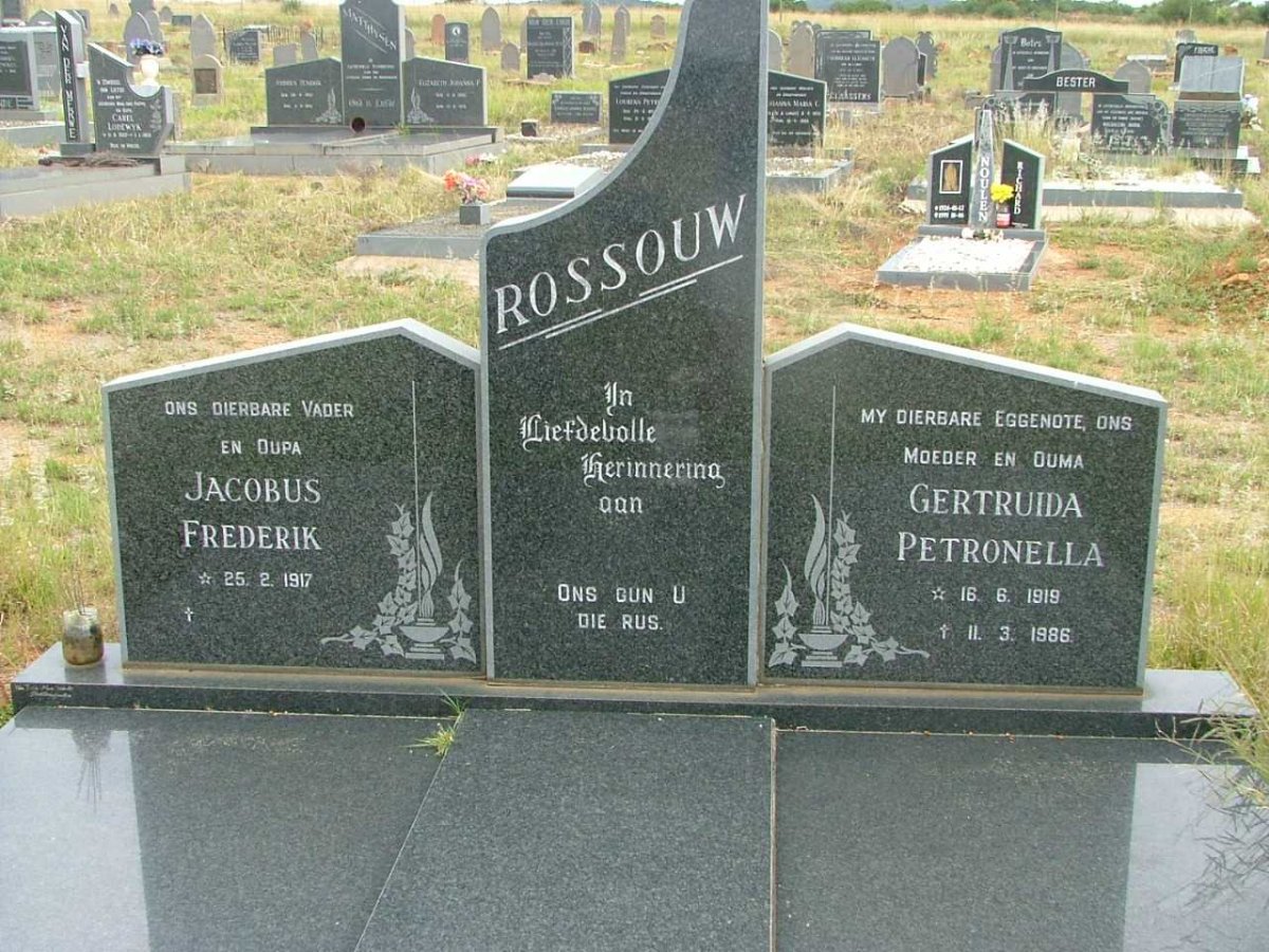 ROSSOUW Jacobus Frederik 1917-  &amp; Gertruida Petronella 1919-1986