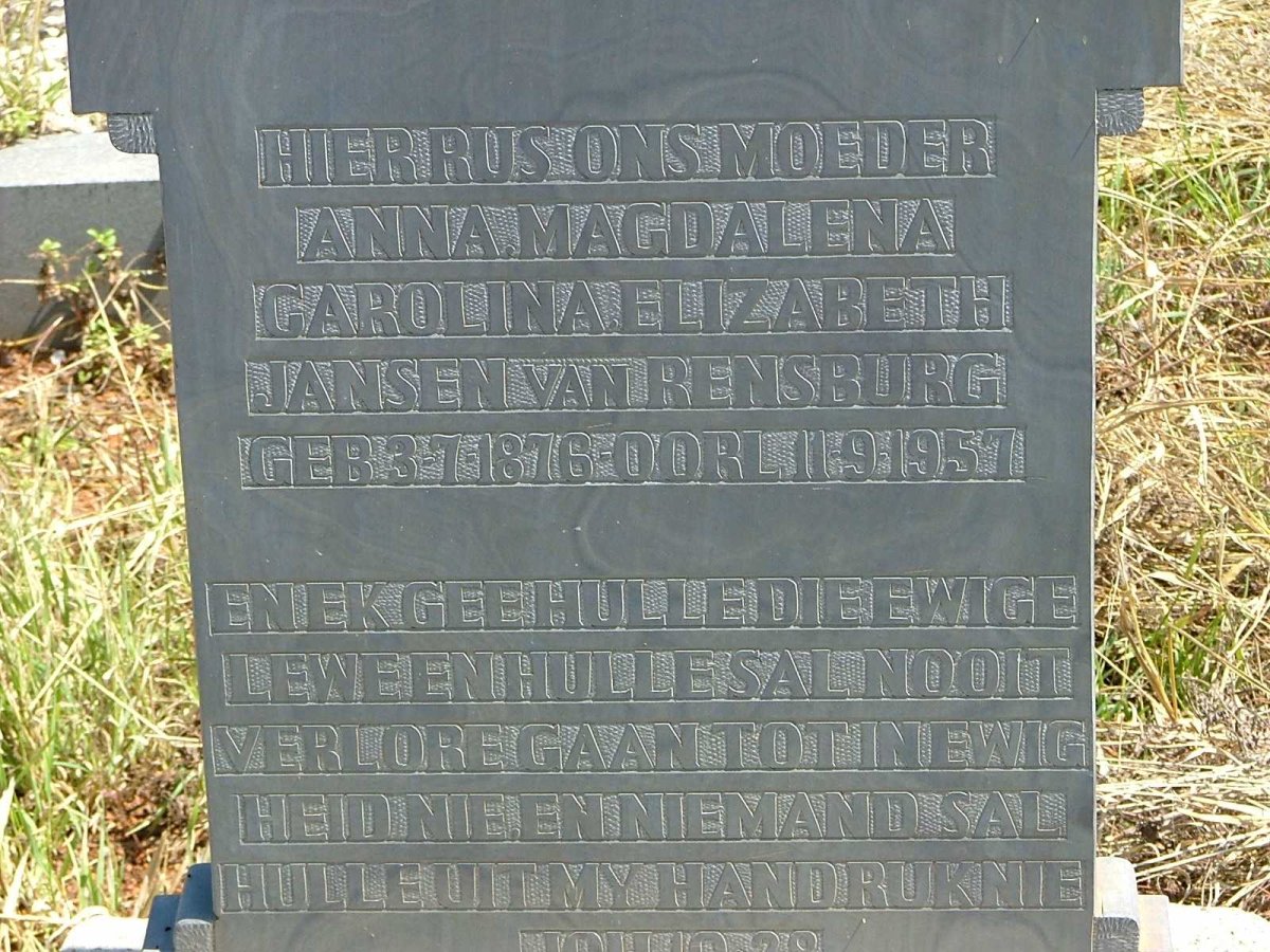 RENSBURG Anna Magdalena Carolina Elizabeth, Jansen van 1876-1957