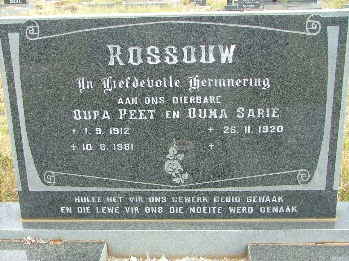 ROSSOUW Peet 1912-1981 &amp;  Sarie 1920-