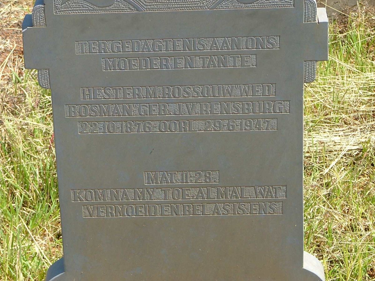 ROSSOUW Hester M. previously  BOSMAN nee J. v. RENSBURG 1876-1947