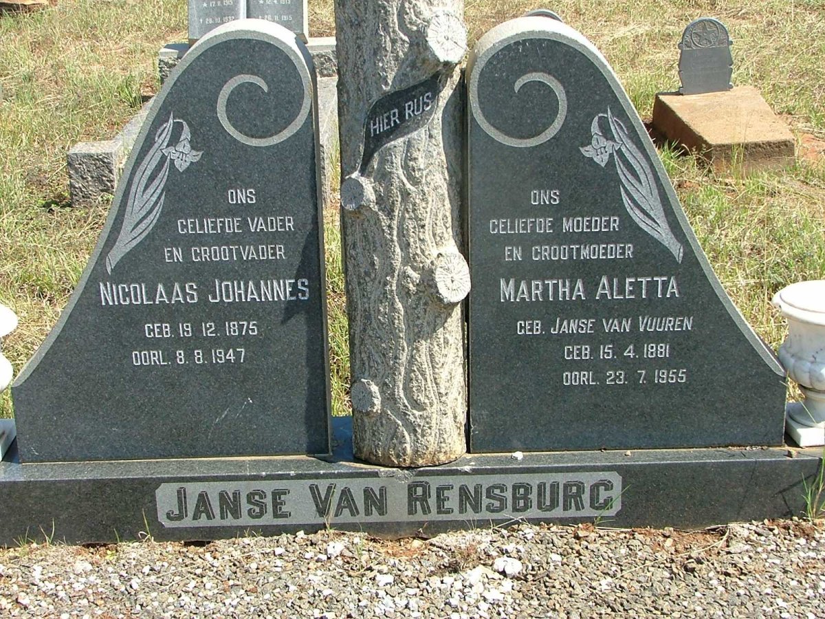 RENSBURG Nicolaas Johannes, Janse van 1875-1947 &amp; Martha Aletta  JANSE VAN VUUREN 1881-1955