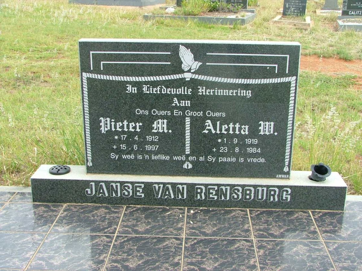 RENSBURG Pieter M., Janse van 1912-1997 &amp; Aletta W.  1919-1984