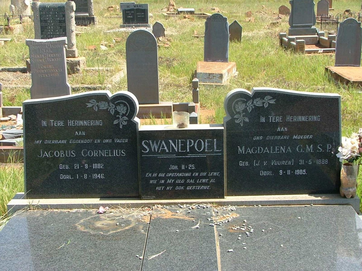 SWANEPOEL Jacobus Cornelius 1882-1946 &amp; Magdalena G.M.S.P.  J.V.VUUREN 1888-1985