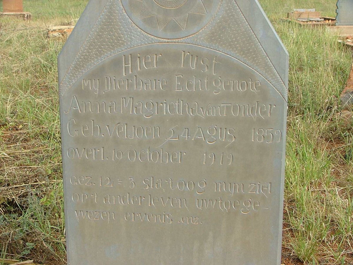 TONDER Anna Magrietha, van nee  VELJOEN 1859-1919