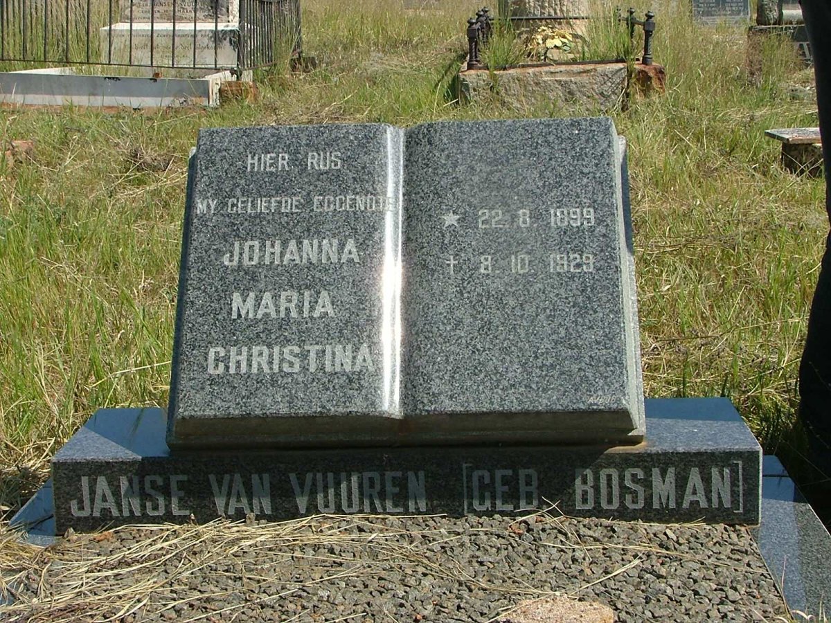 VUUREN Johanna Maria Christina, Janse van nee  BOSMAN 1899-1929