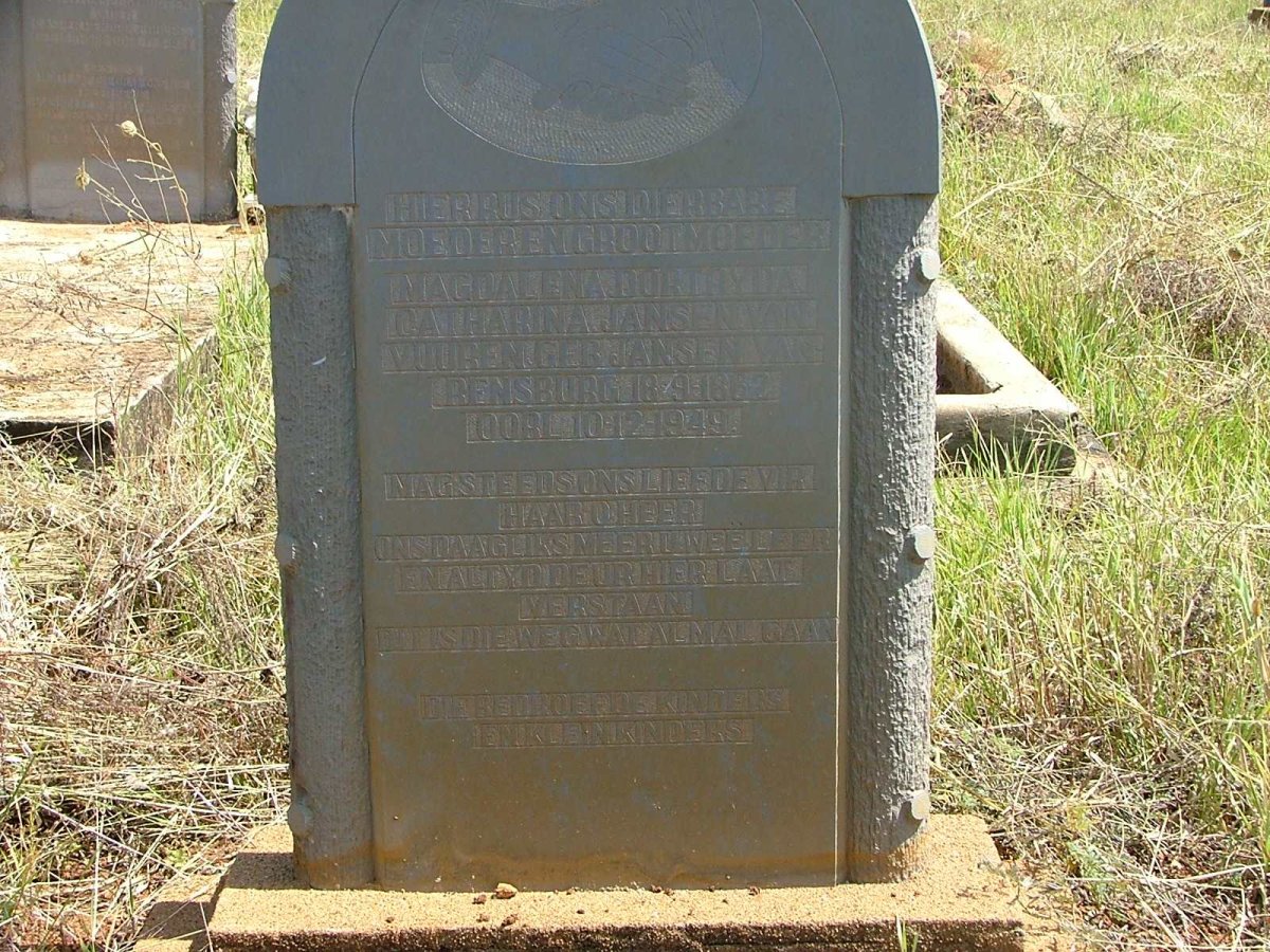 VUUREN Magdalena Dortryda Catharina, Jansen van nee JANSEN VAN RENSBURG 1862-1949