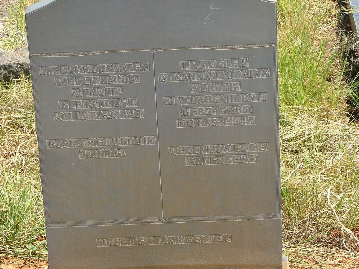 VENTER Petrus Jacob 1859-1946 &amp; Susanna Jacomina  BADENHORST 1865-1942
