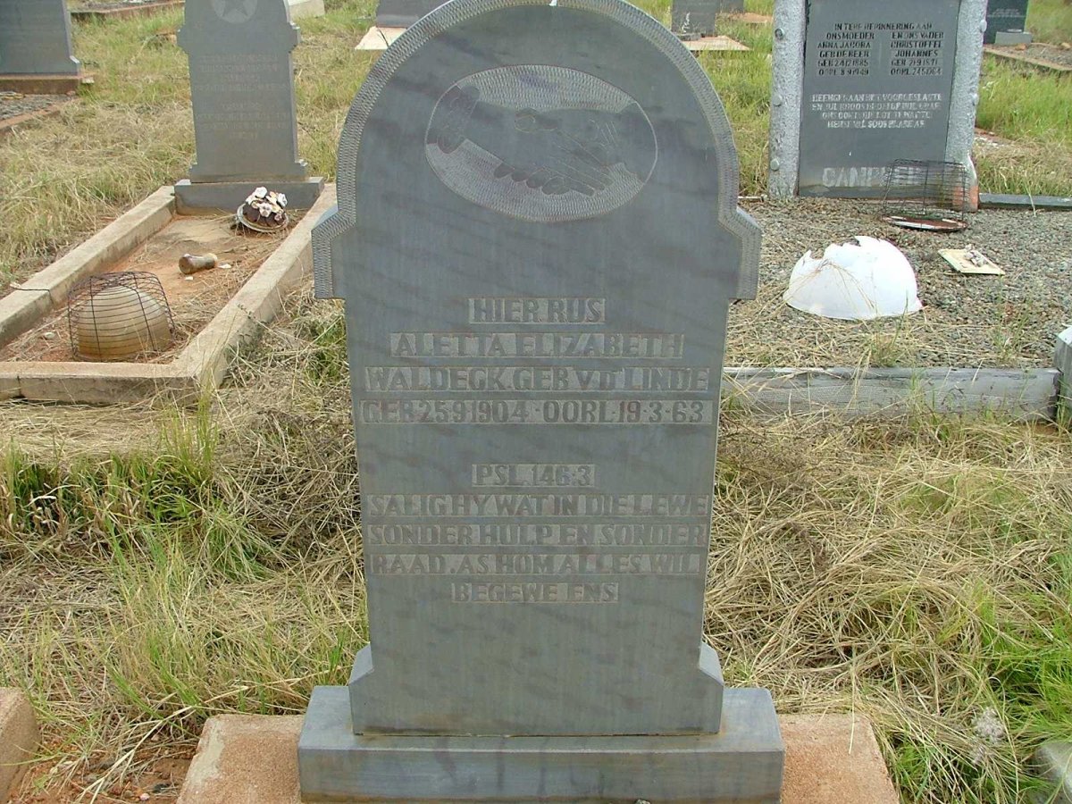 WALDECK Aletta Elizabeth nee  V.D.LINDE 1904-1963